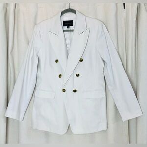 Banana Republic Blazer 12 White Double Breasted Gold Button Career Cotton Jacket